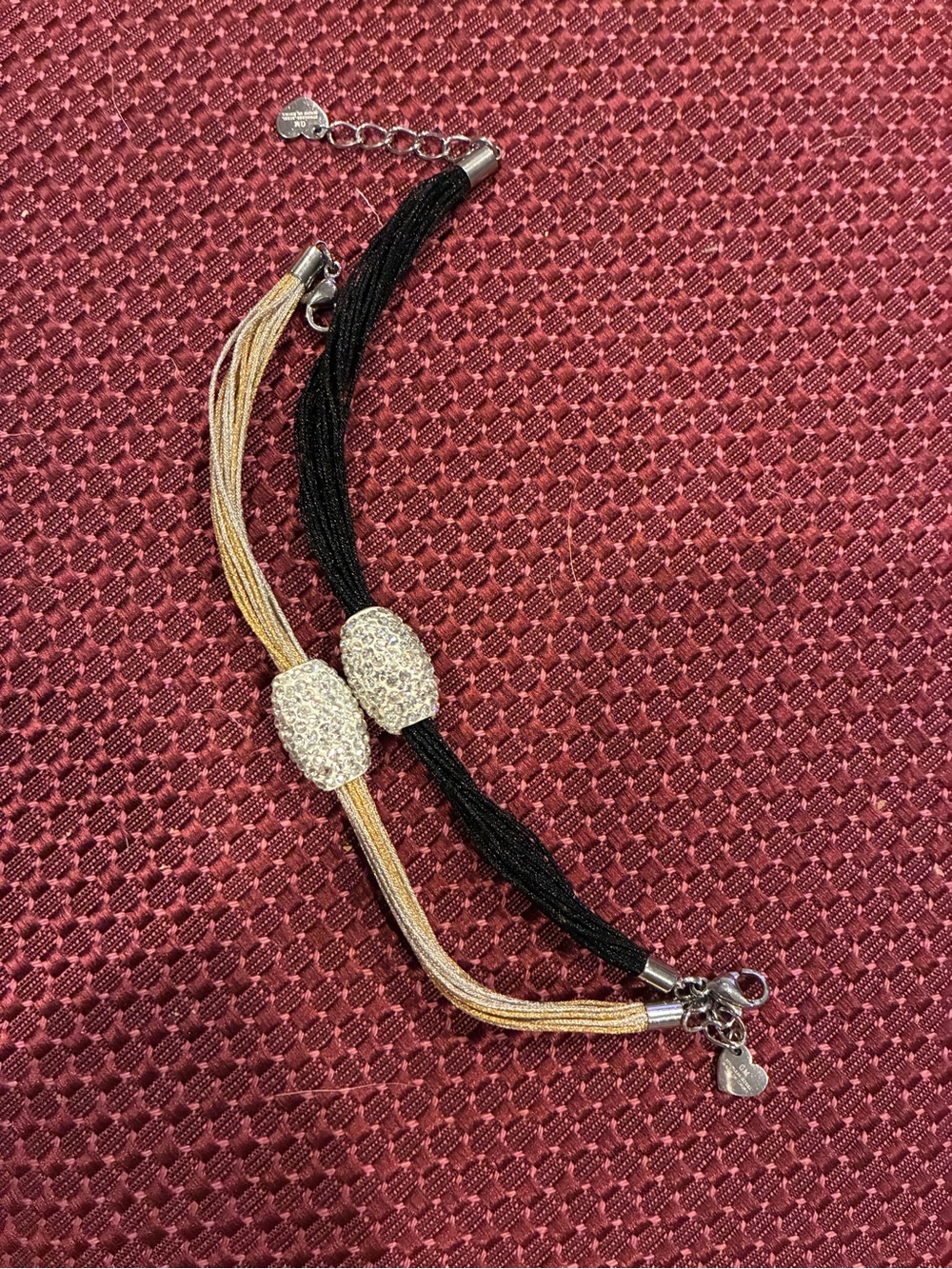 Crystal Accent Double-String Bracelet in Black and Gold